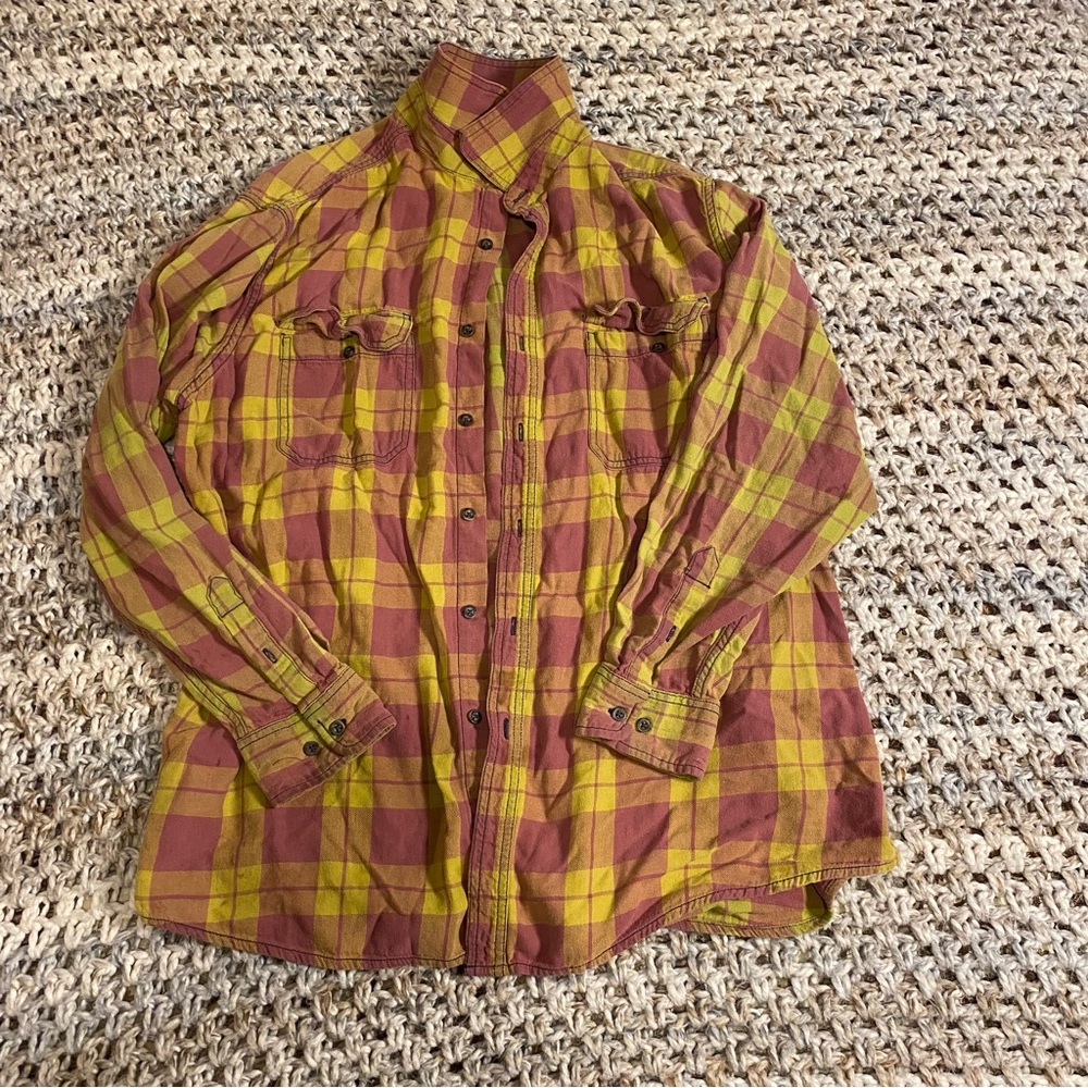 Plaid Button-Up Shirt in Yellow and Pink Women’s XL